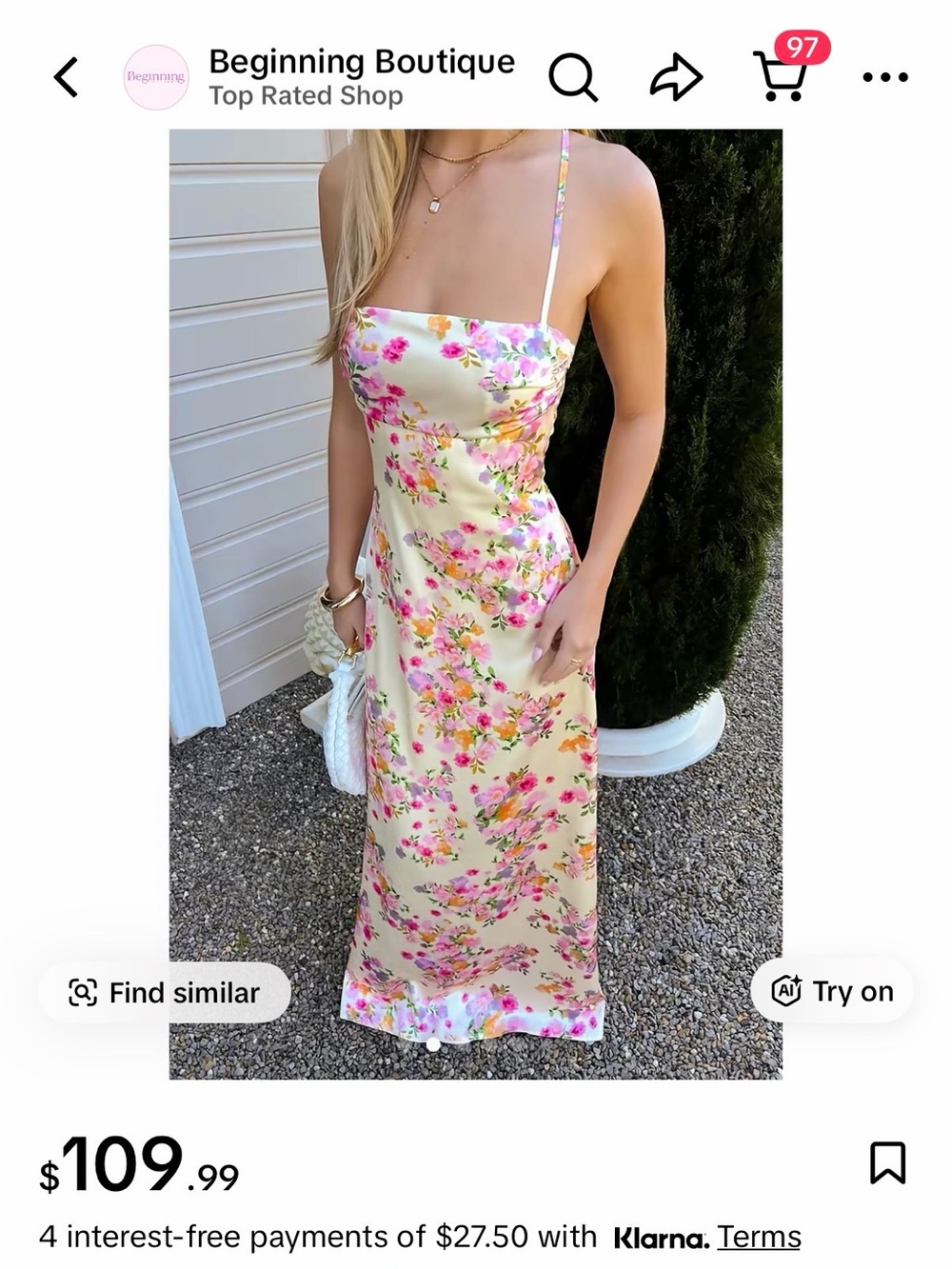 Beginning Boutique Cream Floral Satin Maxi Dress with Pink Accents